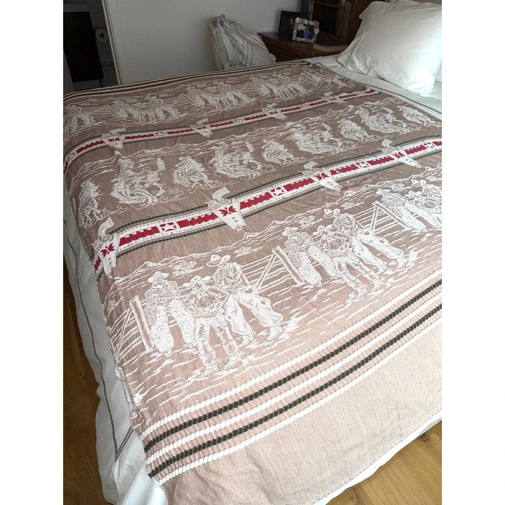 Vtg‎ Bates Western Twin Bedspread Blanket Mid-Century Americana Textile 50's
